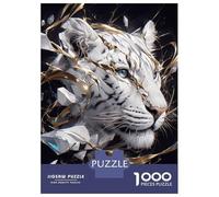 Puzzle De 1000 Pièces White Tiger with Geometric and Gold Accents Puzzles pour Adultes - Anti-Stress - Interaction Parent-Enfant - Cadeaux d'anniversaire Et De Noël Uniques 70x50cm/1000pcs