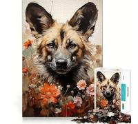 Puzzle de 1000 pièces Wild Dog Art Africain pour Adultes Jeu d'exercice Mental Découpe de précision Bords Lisses Activité relaxante en Groupe à l'intérieur (38x26cm)