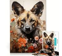 Puzzle de 1000 pièces Wild Dog Art Africain pour Adultes,Jeu Stimulant l'esprit,découpe Laser pour Un Assemblage Parfait,activité Amusante en Famille (50x75cm)