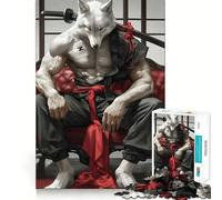 Puzzle de 1000 pièces Wolf Samurai Katana pour Adultes,Jeu Stimulant l'esprit,découpe Laser pour Un Assemblage Parfait,activité Amusante en Famille (38x52cm)