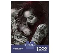Puzzle De 1000 Pièces Wolf Tattooed Woman Art Print Puzzles pour Adultes pour S'amuser en Famille Cadeaux D'interaction Parent-Enfant pour Les Amis Et La Famille 52x38cm/1000pcs