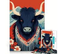 Puzzle de 1000 pièces Yak Mountain Illustration pour Adolescents Jeu de mémoire et de Concentration,qualité Professionnelle,activité de Groupe relaxante en intérieur (38x52cm)