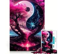 Puzzle de 1000 pièces Yin et Yang Cerisier pour Adultes Jeu Stimulant l'esprit Surface Lisse sans bavures Passe-Temps Fascinant pour Les Moments de détente (38x26cm)