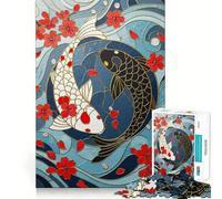Puzzle de 1000 pièces Yin Yang Koi avec Fleurs de Cerisier Entraînement cérébral ludique Pièces précises et sans Couture Passe-Temps Fascinant pour Les Moments de détente (50x75cm)