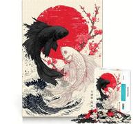 Puzzle de 1000 pièces Yin Yang Koi Fish Art pour Adolescents Stimulation Cognitive,ludique,Assemblage Solide,Aucune pièce détachée,Un Moyen captivant de Passer Le Temps (38x52cm)
