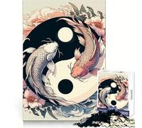 Puzzle de 1000 pièces Yin Yang Koi Fish, Style Zen Japonais, pour Adolescents Un Cadeau mémorable, Source de détente et de Plaisir (50x75cm)