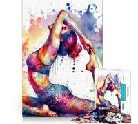 Puzzle de 1000 pièces Yoga Aquarelle Art Jeu de réflexion et d'exercice Emboîtement précis sans espaces Défi cérébral interactif pour la Maison (38x52cm)