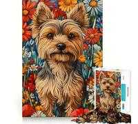 Puzzle de 1000 pièces Yorkshire Terrier dans Les Fleurs pour Adolescents Jeu de mémoire et de Concentration Qualité Professionnelle Activité de Groupe relaxante en intérieur (38x26cm)