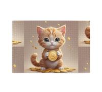 Puzzle de 1000 pièces Yyhwhjde Chaton tenant des pièces d'or Image éducative intellectuelle en bois Puzzles amusants pour soulager le stress