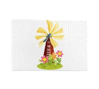 Puzzle de 1000 pièces Yyhwhjde Fleurs sur un moulin à vent Imprimés Puzzle en bois de qualité pour adultes et enfants, puzzles amusants pour soulager le stress