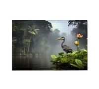 Puzzle de 1000 pièces Yyhwhjde Heron au bord du lac - Puzzle en bois de qualité pour adultes et enfants - Puzzles amusants pour soulager le stress