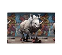 Puzzle de 1000 pièces Yyhwhjde Rhino sur planche à roulettes - Puzzle en bois de qualité pour adultes et enfants - Puzzles amusants pour soulager le stress