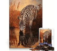 Puzzle de 1000 pièces Zèbre Buvant au Coucher du Soleil pour Adultes Un pour stimuler l’Esprit, se détendre et Profiter du Calme Bords Lisses (50x75cm)