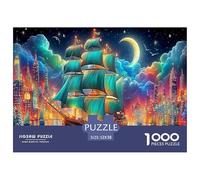 Puzzle de 1000pcs Aventure en voilier pour Adultes Navire sous la Lune et Un Ciel Vibrant. Jeu Familial Amusant et Stimulant, Une Excellente idée Cadeau. 52x38 cm/1000pcs