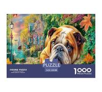 Puzzle de 1000pcs en Papier recyclé représentant Un Bouledogue français sur Un Fond pittoresque. Idéal pour Les Adultes de 14 à 99 Ans. Décoration et Cadeau. Dimensions 52x38 cm.