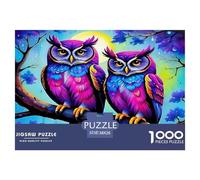 Puzzle de 1000pcs Hibou Deux hiboux colorés perchés sur Une Branche. Jeu éducatif et décompressant pour Adultes et Adolescents. 38x26 cm/1000pcs