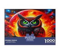Puzzle de 1000pcs pour Adultes Hibou dans Un décor Rouge et Noir Flamboyant Niveau de difficulté Impossible Difficile et éducatif Décompression 38x26 cm/1000pcs