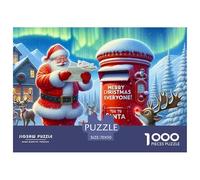 Puzzle de 1000pcs pour Adultes sur Le thème du Père Noël Père Noël près de la boîte aux Lettres Rouge avec des Rennes. Jeu éducatif idéal pour se détendre. 70x50 cm/1000pcs