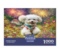 Puzzle de 1000pcs représentant Un Adorable Chiot dans Un Champ avec des Feux d'artifice (à partir de 12 Ans). Jeu éducatif. Dimensions 52x38 cm.