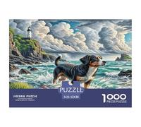 Puzzle de 1000pcs représentant Un Chien d'eau Portugais Chien éclaboussé par Un Phare. Idéal pour Adultes, Adolescents et Seniors. Un Cadeau Parfait ! 52x38 cm.