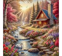 Puzzle de 120 pièces pour Adultes,Chalet au Bord de la rivière DIY Puzzles Divertissement Créatif,Puzzle Classiques,Cadeaux pour Art Mural(20 x 20 cm)
