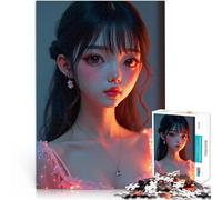 Puzzle de 2000 pièces Adultes Portrait enchanteur Dessin animé Belle Fille aux Grands Yeux, aux lèvres Brillantes et à l'éclairage onirique - Art Fantastique la décoration Murale 70x100cm