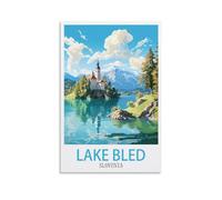 Puzzle de 2000 pièces pour Adultes - Affiche du lac de Bled, Slovénie - Papier recyclé - 2000 pièces - Jeu Familial Amusant et Stimulant - Idée 70 x 100 cm