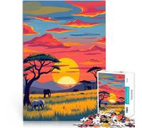 Puzzle de 2000 pièces pour Adultes Coucher de Soleil Africain avec des éléphants Casse-tête Jeu de défi Unique 70x100cm