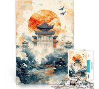 Puzzle de 2000 pièces pour Adultes Coucher de Soleil sur la pagode Chinoise défi éducatif Cadeau d'anniversaire, Cadeaux 70x100cm