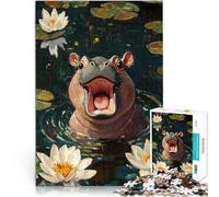 Puzzle de 2000 pièces pour Adultes Hippopotame Souriant dans Les nénuphars Jouets de Jeu Interaction Parent-Enfant 70x100cm