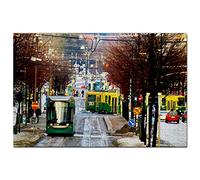 Puzzle de 2000 pièces représentant Le réseau de Tramway d'Helsinki (Finlande), Un Souvenir de Voyage illustré de 100 x 70 cm.