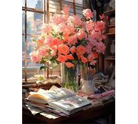 Puzzle de 30 pièces pour Adultes, Puzzle Adulte 30 Pieces coloré, Puzzles Difficile Impossible Activité Familiale Parfaite(Bureau Vase Rose)