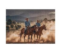Puzzle de 300 pièces - 2 cowboys - Chevaux lassoing dans la campagne poussiéreuse - Puzzle personnalisé en bois pour adultes - Puzzle photo artistique à suspendre au mur pour anniversaire, mariage