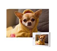 Puzzle de 300 pièces avec boîte de rangement, joli puzzle en bois imprimé chihuahua déprimé 40 x 28 cm pour adultes et enfants, jeu décoratif amusant en famille