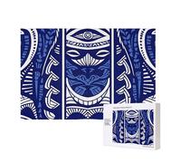 Puzzle de 300 pièces avec boîte de rangement, motif tribal maori polynésien bleu, 40 x 28 cm, pour adultes et enfants, jeu décoratif amusant