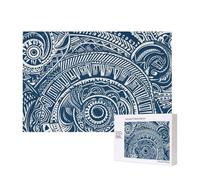 Puzzle de 300 pièces avec boîte de rangement, motif tribal maori polynésien bleu, 40 x 28 cm, pour adultes et enfants, jeu décoratif amusant