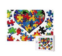 Puzzle de 300 pièces avec boîte de rangement, puzzle de sensibilisation à l'autisme - En bois imprimé cœur - 40 x 28 cm - Pour adultes et enfants - Jeu décoratif amusant