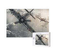 Puzzle de 300 pièces avec boîte de rangement, puzzle en bois imprimé avion de la Seconde Guerre mondiale 40 x 28 cm pour adultes et enfants Jeu décoratif amusant en famille