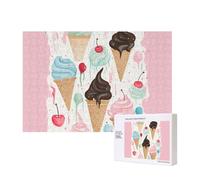 Puzzle de 300 pièces avec boîte de rangement, puzzle en bois imprimé crème glacée douce de 40 x 28 cm pour adultes et enfants, jeu décoratif amusant en famille