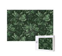 Puzzle de 300 pièces avec boîte de rangement, puzzle en bois imprimé de pétales floraux verts de chasseur de 40 x 28 cm pour adultes et enfants, jeu décoratif amusant en famille