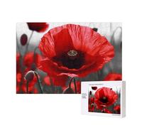 Puzzle de 300 pièces avec boîte de rangement, puzzle en bois imprimé fleur rouge 40 x 28 cm pour adultes et enfants, jeu décoratif amusant en famille
