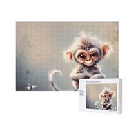Puzzle de 300 pièces avec boîte de rangement, puzzle en bois imprimé mignon de singe 40 x 28 cm pour adultes et enfants, jeu décoratif amusant en famille