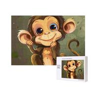 Puzzle de 300 pièces avec boîte de rangement, puzzle en bois imprimé singe mignon de 40 x 28 cm pour adultes et enfants, jeu décoratif amusant en famille