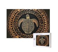 Puzzle de 300 pièces avec boîte de rangement, puzzle en bois imprimé tortue hawaïenne Tapa Honu 40 x 28 cm pour adultes et enfants, jeu décoratif amusant en famille