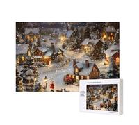 Puzzle de 300 pièces avec boîte de rangement, puzzle en bois imprimé village de Noël 40 x 28 cm pour adultes et enfants, jeu décoratif amusant en famille