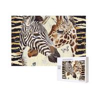 Puzzle de 300 pièces avec boîte de rangement, puzzle en bois imprimé zèbre et girafe 40 x 28 cm pour adultes et enfants, jeu décoratif amusant en famille
