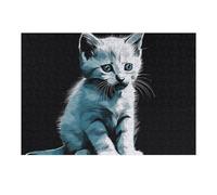 Puzzle de 300 pièces avec petit chat blanc dessiné à la main - Puzzle personnalisé en bois pour adultes - Puzzle photo - Décoration murale pour anniversaire, mariage, Saint-Valentin, anniversaire de