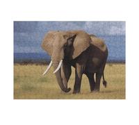 Puzzle de 300 pièces - Éléphant de prairie africaine - Puzzle personnalisé en bois pour adultes - Puzzle photo artistique à suspendre au mur - Décoration pour anniversaire, mariage, Saint-Valentin