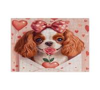Puzzle de 300 pièces en bois imprimé pour chien Cavalier King Charles Spaniel de la Saint-Valentin pour adultes, lettres d'amour, chiots imprimés, décorations d'animaux de compagnie pour