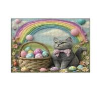 Puzzle de 300 pièces en forme de chat bleu russe pour adultes, œufs en feutre de laine, décorations imprimées pour fête de divertissement